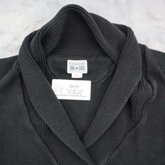 Converse Sweater Womens M Black Long Sleeve Cowl Neck Knit Pullover Stretch - Picture 7 of 16